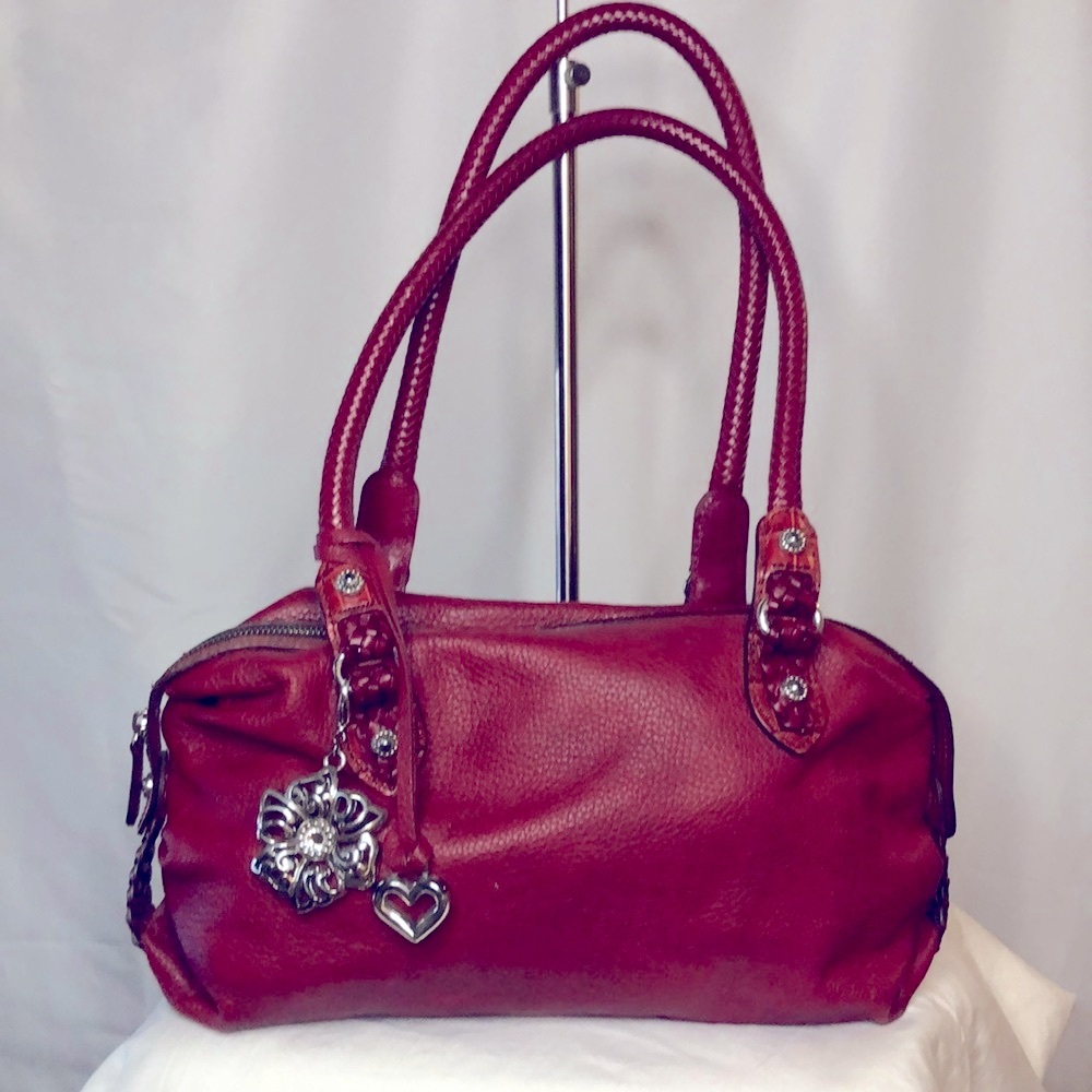 BRIGHTON dark red pebble leather handbag.